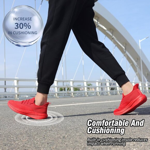 ⚡Men All Red Fashion Mesh Non Slip Lightweight Workout Breathable Gym Sneakers - Picture 5 of 6
